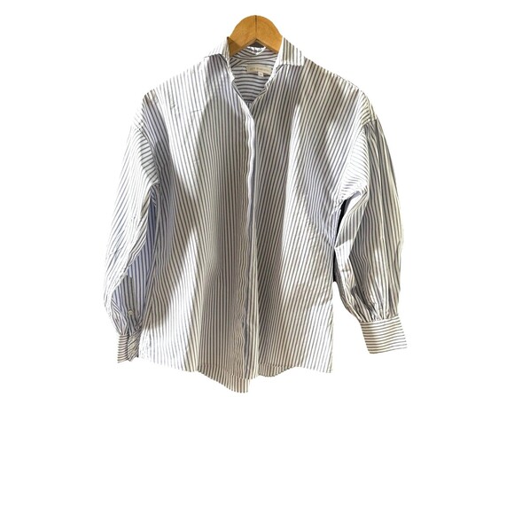 Ann Mashburn Mandarin Paulina Size XS Button Up Blue Striped Shirt Poplin - Picture 7 of 11